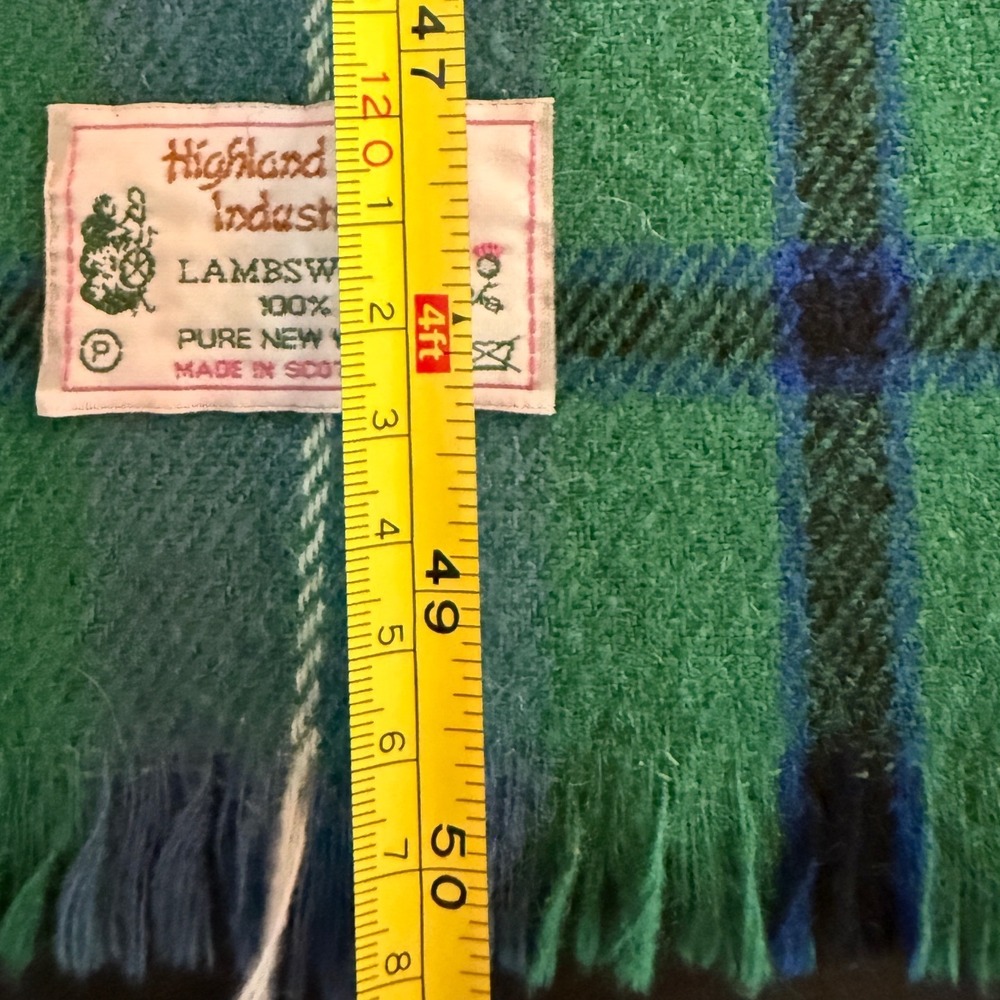 Highland Home Industries 100% Lambswool Clergy Green Tartan Scarf Made Scotland - Picture 3 of 5